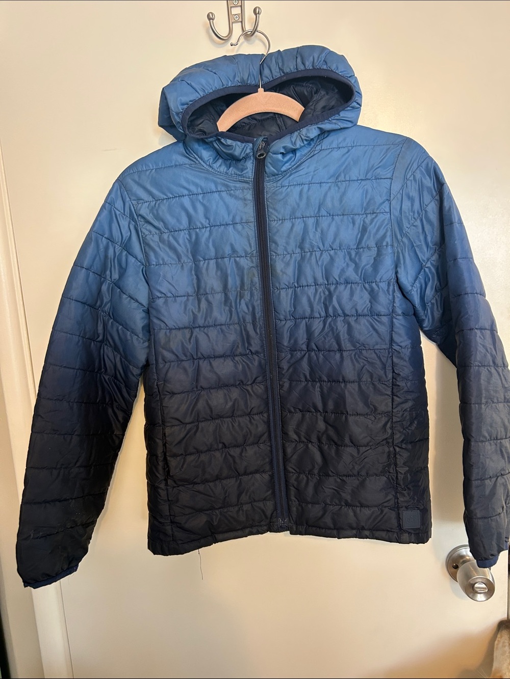 GAP Boys Blue Ombre Hooded Packable Puffer Jacket
